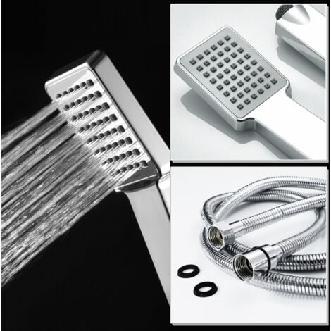 ENKI Handheld Shower Head Square Hose & Wall Bracket Chrome EH008