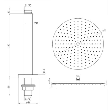 ENKI Shower Head & Arm Fixed Ceiling Mounted Matte Black 40cm