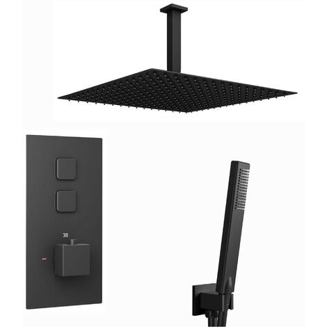 ENKI Milan Shower Handset Kit Square Ceiling Mounted Black 400mm