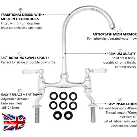 ENKI Astbury Kitchen Mixer Tap Lever Bridge Swivel Chrome