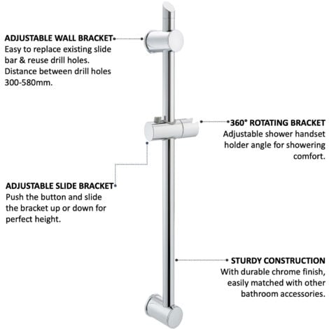 ENKI, S08, Shower Slider Riser Rail, Riser includes Shower Head Holder Bar and Shower Pole for Shower Head, Durable Chrome Finish