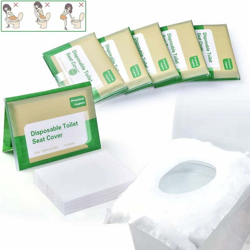 50 Pcs Housses de Siège de Toilette Jetable Antibactérien Housse de WC en  Plastique Emballage Individuel