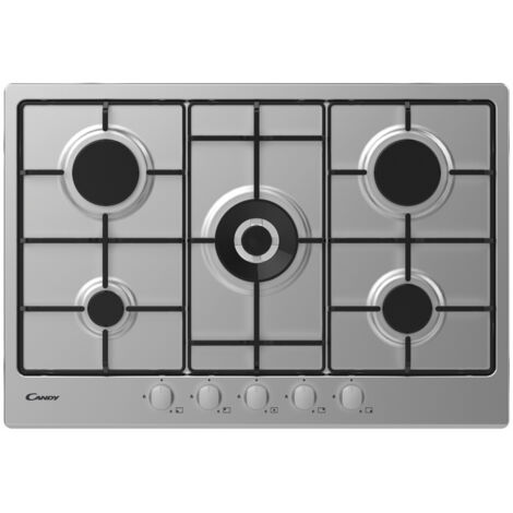 Candy CHW74WX Piano Cottura da Incasso a Gas 75 cm 5 Fuochi Acciaio Inox TIMELESS