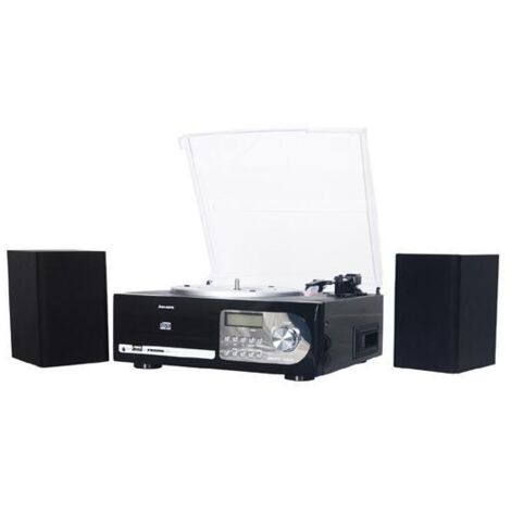 New Majestic TT38R Giradischi Moderno con 2 Casse Acustiche CD MP3 USB Nero