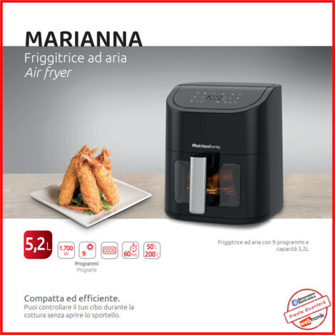 Melchioni MARIANNA NEW Friggitrice ad Aria Calda da 5L, 1700W, Display Digitale, 7 Programmi, Nero