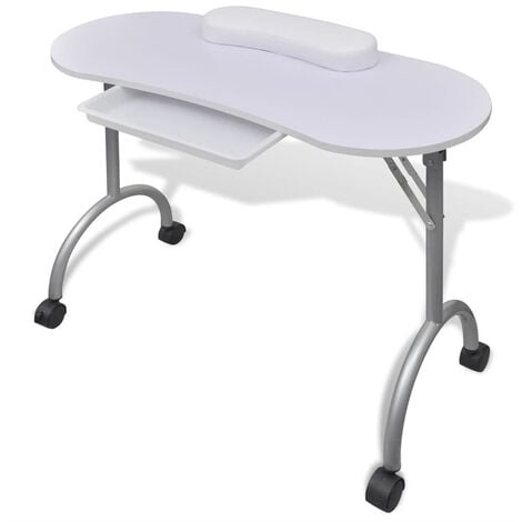 FIMEI Table à manucure pliable avec roulettes Blanc