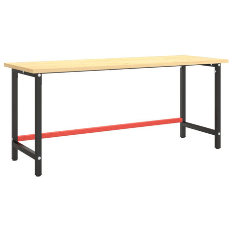 Cadre de banc de travail métal 180x57x79 cm – Noir et rouge mat – Pieds enduits de poudre – Barres renforcées pour soutien – Fimei