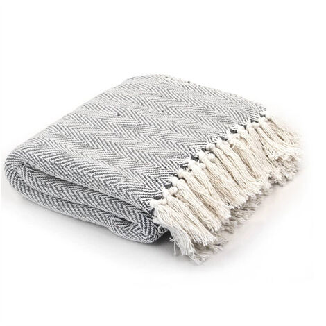 FIMEI Couverture coton à chevrons 160 x 210 cm Gris (1/5)