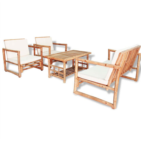 FIMEI Salon de jardin 4 pcs avec coussins Bambou (1/5)