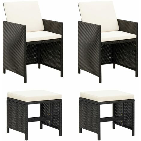 FIMEI Jeu de chaise et tabouret de jardin 4 pcs Résine tressée Noir (1/5)