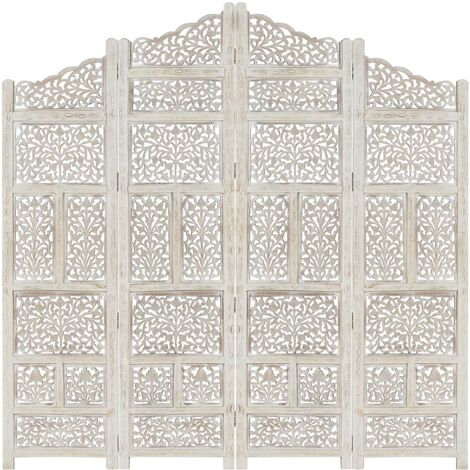 FIMEI Cloison de séparation 4 panneaux Blanc 160x165 cm Bois manguier