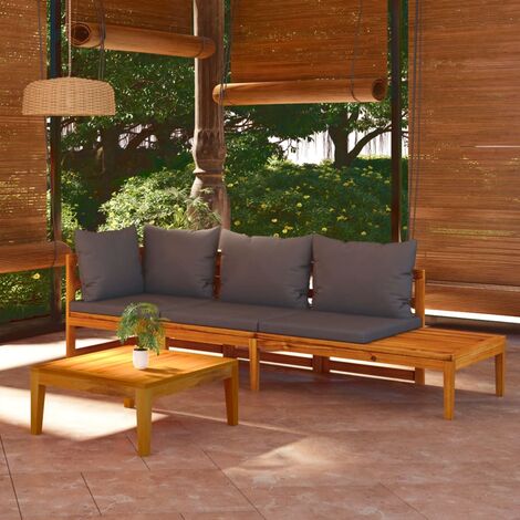FIMEI Salon de jardin 3 pcs avec coussins gris foncé Bois d'acacia (1/5)
