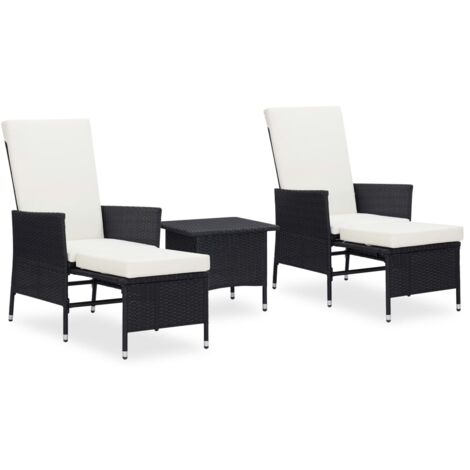 FIMEI Salon de jardin 3 pcs avec coussins Résine tressée Noir (1/5)