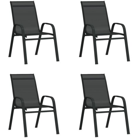 FIMEI Chaises empilables de jardin 4 pcs Noir Tissu textilène (1/5)