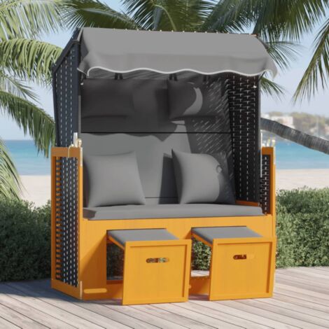 FIMEI Strandkorb avec coussin Résine tressée bois solide Anthracite (1/5)
