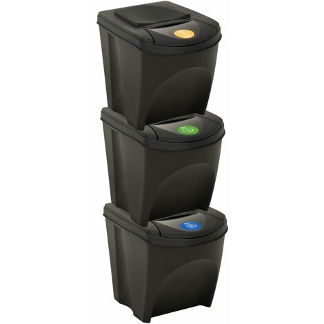 Furniture Limited - Poubelles empilables 3 pcs Anthracite 75 L (1/5)