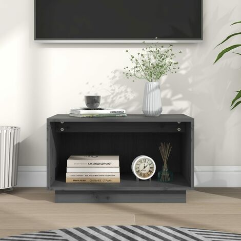 FIMEI Meuble TV Gris 60x35x35 cm Bois de pin massif (1/5)