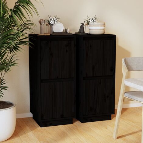 FIMEI Buffets 2 pcs Noir 31,5x34x75 cm Bois massif de pin (1/5)
