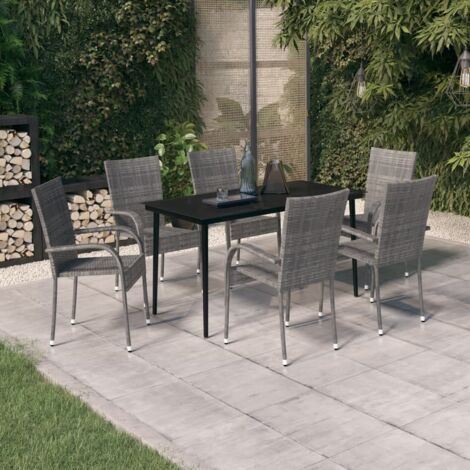 FIMEI Ensemble de salle à manger de jardin 7 pcs Gris et noir (1/5)