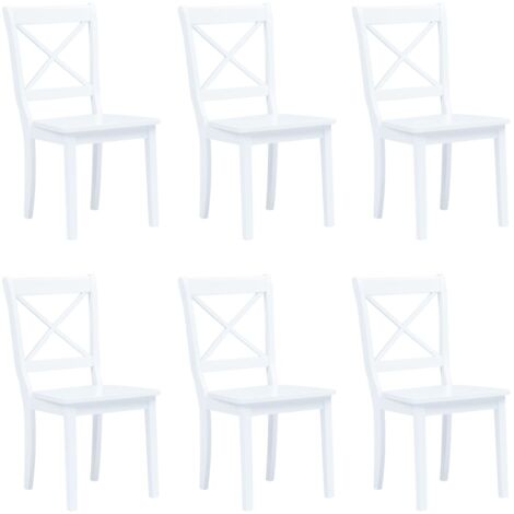 FIMEI 6 pcs Chaises de salle à manger Blanc Bois d'hévéa massif (1/5)
