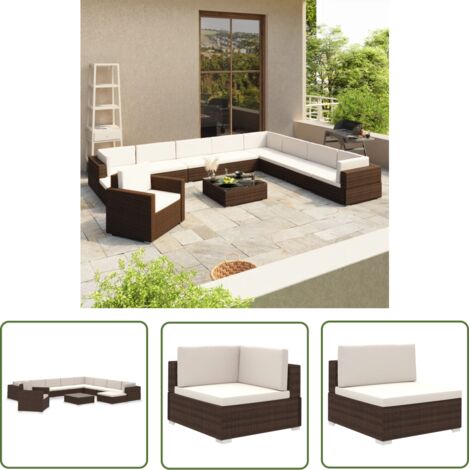 FIMEI Salon de jardin 12 pcs avec coussins Résine tressée Marron (1/5)