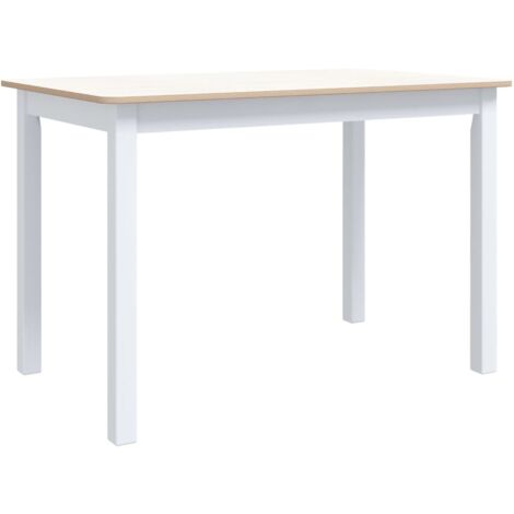 FIMEI Table à dîner Blanc et marron 114x71x75 cm Bois d'hévéa massif (1/5)