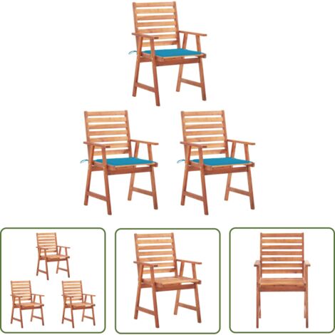 FIMEI Chaises à dîner d'extérieur 3 pcs avec coussins Acacia massif (1/5)