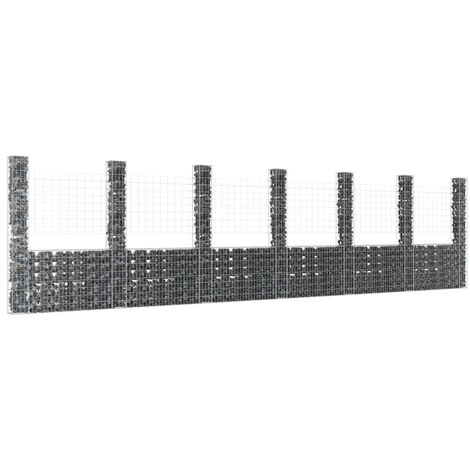 FIMEI Panier de gabion en forme de U avec 7 poteaux Fer 740x20x200 cm (1/5)