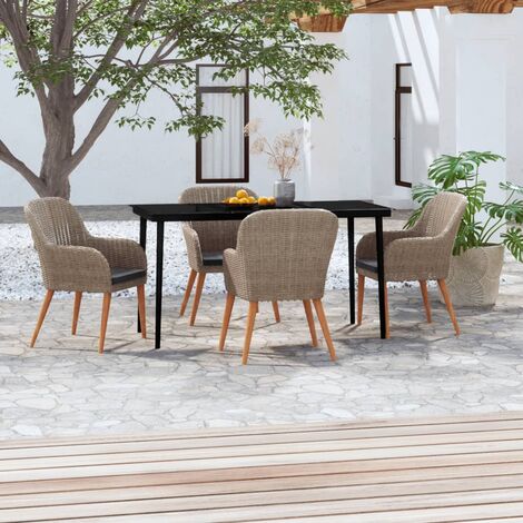 FIMEI Ensemble de salle à manger de jardin avec coussins 5 pcs Marron (1/5)