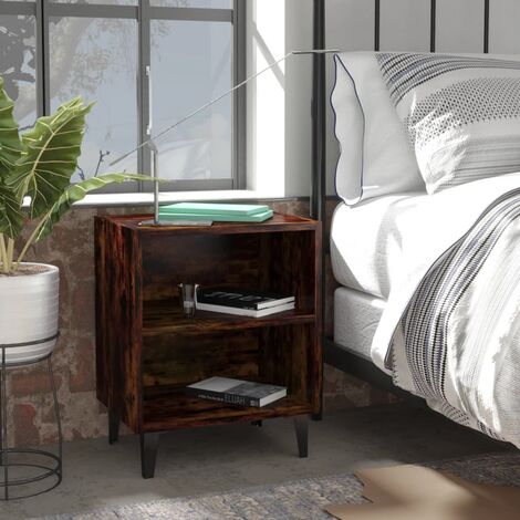 FIMEI Table de chevet avec pieds en métal Chêne fumé 40x30x50 cm (1/5)