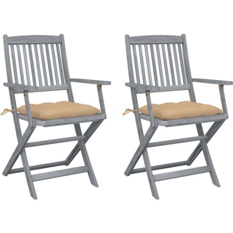 FIMEI Chaises pliables d'extérieur 2 pcs avec coussins Bois d'acacia (1/5)