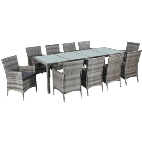 FIMEI Mobilier à dîner de jardin 11pc et coussins Résine tressée Gris (1/5)