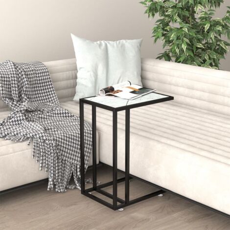 FIMEI Table d'appoint ordinateur Marbre blanc 50x35x65cm Verre trempé (1/5)