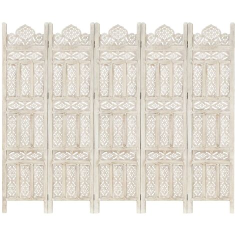 FIMEI Cloison de séparation 5 panneaux Blanc 200x165 cm Bois manguier (1/5)