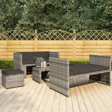 FIMEI Salon de jardin 5 pcs avec coussins Résine tressée Gris (1/5)