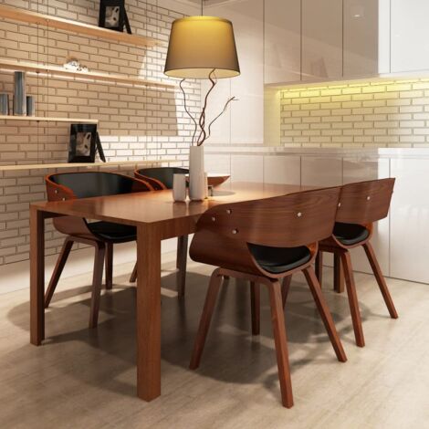 FIMEI Chaises de salle à manger 4pcs Marron Bois courbé et similicuir (1/5)