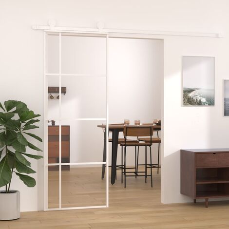 FIMEI Porte coulissante Verre ESG et aluminium 76x205 cm Blanc (1/5)