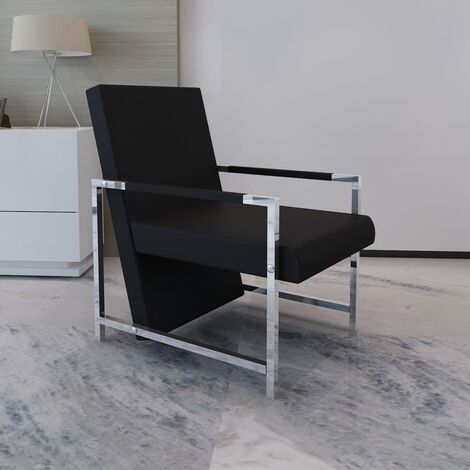 FIMEI Fauteuil avec pieds chromés Noir Similicuir (1/5)