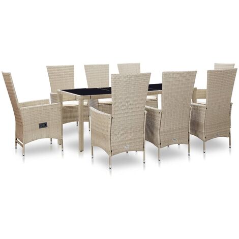 FIMEI Salon de jardin avec coussins 9 pcs Résine tressée Beige (1/5)