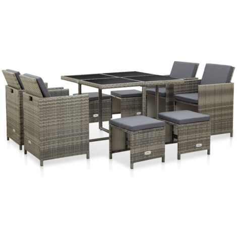 FIMEI Mobilier à dîner de jardin 9pcs et coussins Résine tressée Gris