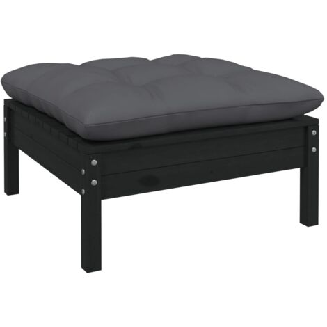 FIMEI Repose-pied de jardin avec coussin anthracite Bois de pin Noir (1/5)
