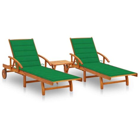FIMEI Chaises longues 2 pcs avec table et coussins Acacia solide (1/5)