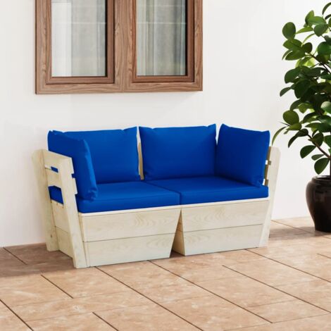 FIMEI Canapé palette à 2 places de jardin avec coussins Bois d'épicéa (1/5)