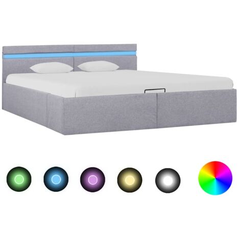 FIMEI Cadre de lit à stockage avec LED Gris clair Tissu 180x200 cm (1/5)