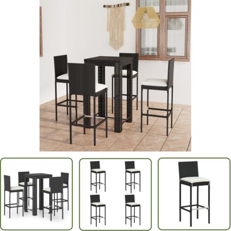 FIMEI Ensemble de bar de jardin 5 pcs et coussins Résine tressée Noir (1/5)