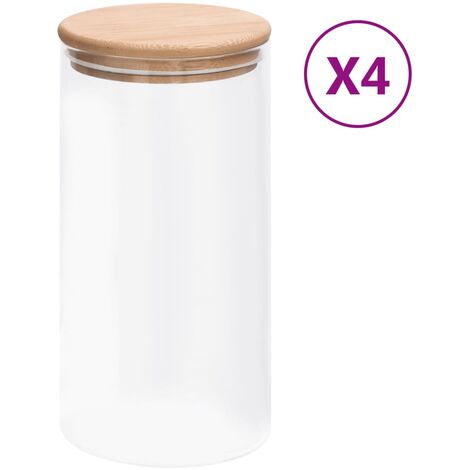 FIMEI Pots de conservation en verre couvercle en bambou 4 pcs 1200 ml (1/5)