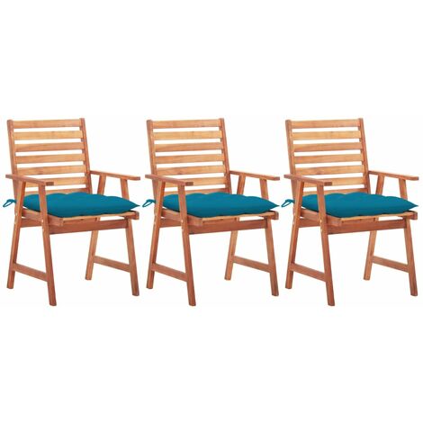 FIMEI Chaises à dîner d'extérieur 3 pcs avec coussins Acacia massif (1/5)