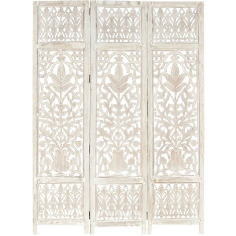 FIMEI Cloison de séparation 3 panneaux Blanc 120x165 cm Bois manguier (1/5)