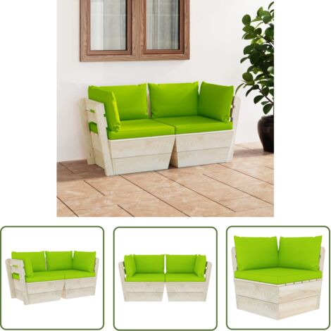 FIMEI Canapé palette à 2 places de jardin avec coussins Bois d'épicéa (1/5)