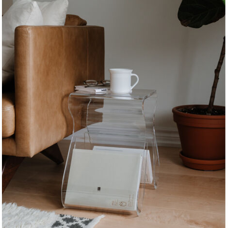 Sgabello Portariviste Umbra Magino - In Acrilico Trasparente, Design Moderno E Multifunzione - Foto 3